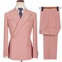 Newinlook Best-Fit Pink Wedding Blazer with Peaked Lapel and Ruffles for Groom