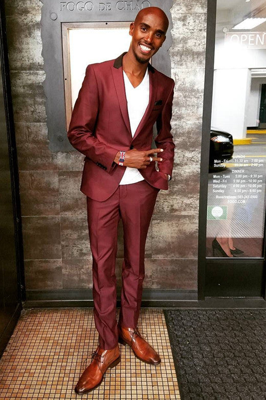 Newinlook Handsome Burgundy Peaked Lapel Wedding Suit for Men