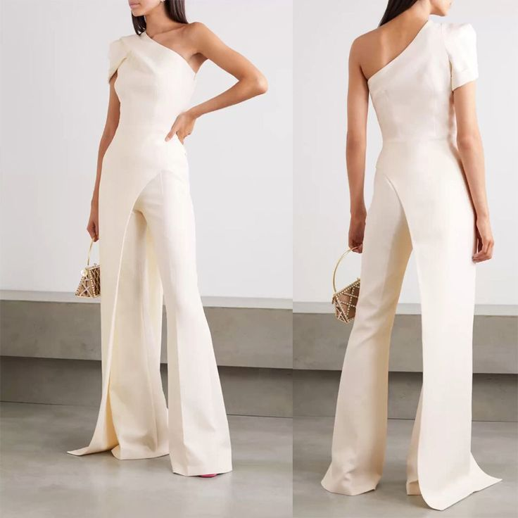 Newinlook Charming White One-Shoulder Sleeveless Jump Suit