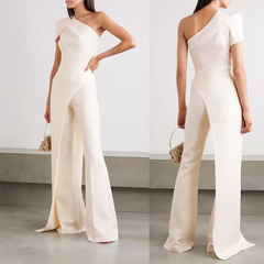 Newinlook Charming White One-Shoulder Sleeveless Jump Suit