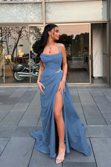 Spaghetti Strap Sleeveless Long Formal Dress With Split Beading
