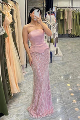 Strapless Sleeveless Long Mermaid Formal Dress With Pleated Beading