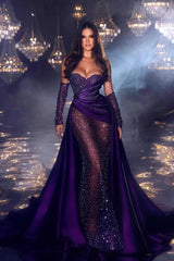 Newinlook Purple Sweetheart Evening Dress Sequins Mermaid Overskirt