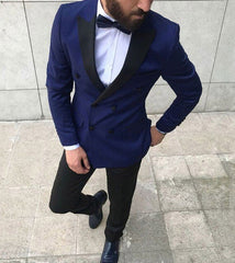 Newinlook Fashion Double Breasted Peaked Lapel Prom Suits, Navy Blue for Guys