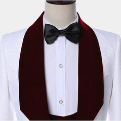 Newinlook Burgundy Lapel White Jacquard Wedding Suit for Groom Online