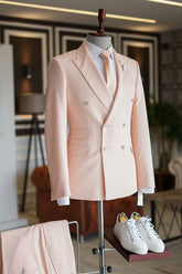 Newinlook Casual Double-Breasted Pink Reception Suit with Peaked Lapel for Prom