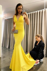 Newinlook Yellow Mermaid Backless Evening Dress