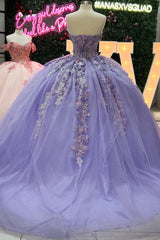 Lilac Sequined Ball Gown Strapless Tulle Quinceanera Dress with Floral Appliques for Sweet 16 & Formal Events