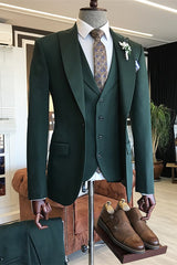 Newinlook Modern Dark Green Three-Piece Dinner Suit with Peaked Lapel