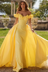 Off the Shoulder Sleeveless Long Mermaid Formal Dress With Pleated