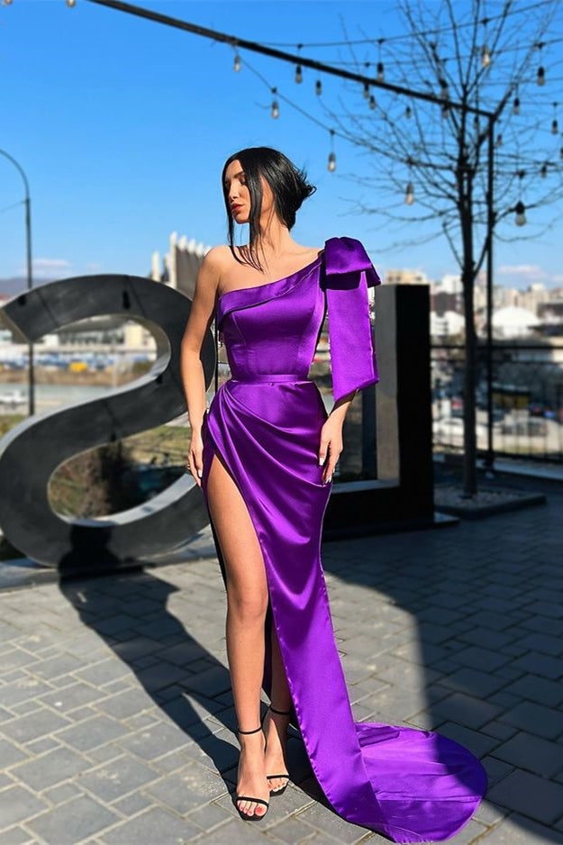 Newinlook Purple Mermaid One-Shoulder Long Evening Dress With Split