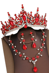 Rhinestone Headpiece Set Quinceanera Wedding & Birthday Jewelry with Crown Necklace & Earrings