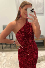 Newinlook One Shoulder Backless Sequins Mermaid Evening Dress