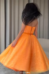 Newinlook Sweetheart Orange Short Evening Dress Sequins With Belt