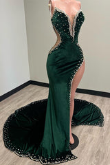 Newinlook Shining Chic Emerald Split Evening Dress With Sequins