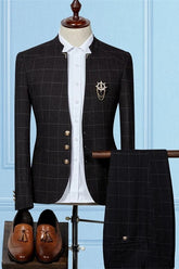 Newinlook Classic Two-Piece Wedding Suit for Groom and Groomsmen with Black Plaid