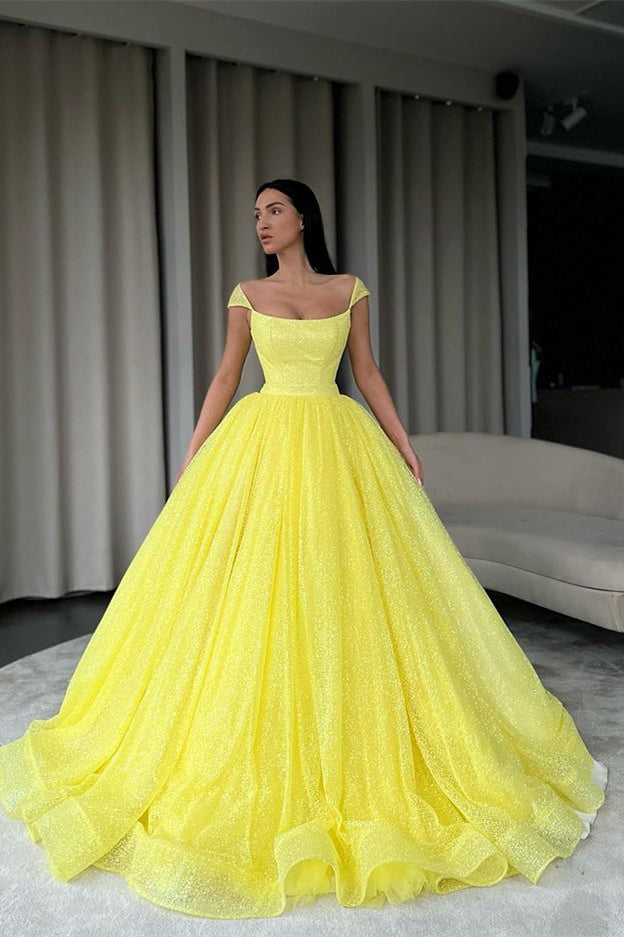 Newinlook Yellow Sequins Off-The-Shoulder Evening Dress Ball Gown