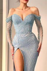 Newinlook Beautiful Off-The-Shoulder Sweetheart Long Sleeves Mermaid Evening Dress With Beadings