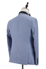 Newinlook Fashionable Light Blue One-Button Suit with Black Shawl Lapel for Reception