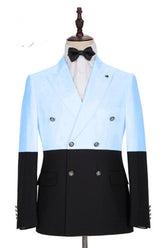 Newinlook Popular Sky Blue Double-Breasted Groomsmen Tuxedo with Peaked Lapel