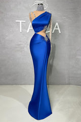 Newinlook Royal Blue One Shoulder With Sequins Evening Dress