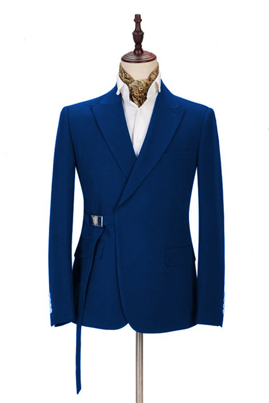 Newinlook Fashion Royal Blue Tuxedo Suit with Buckle Button for Wedding with Peak Lapel