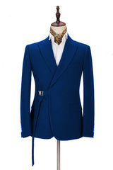 Newinlook Fashion Royal Blue Tuxedo Suit with Buckle Button for Wedding with Peak Lapel