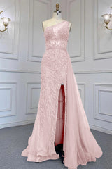 Newinlook Elegant Beadings One Shoulder Tulle Evening Dress With Slit Rhinestone