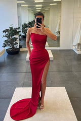 Newinlook Sleeveless Mermaid Strapless Long Slit Evening Dress