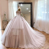 Exquisite Off-Shoulder Ball Gown with Floral Appliques Long-Sleeve Tulle Quinceanera Dress for Sweet 16