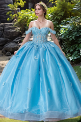 Exquisite Off-Shoulder Ball Gown with 3D Butterfly Appliques Quinceanera & Prom Party Dress for Sweet 16