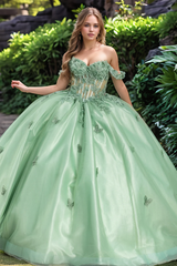Exquisite Off-Shoulder Ball Gown with 3D Butterfly Appliques Quinceanera & Prom Party Dress for Sweet 16