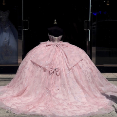 Strapless Ball Gown Sparkling Sequins & Beaded Bow Detail for Quinceanera Sweet 16 or Birthday Party