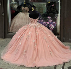Exquisite Pink Tulle Quinceanera Dress Off-Shoulder Sweetheart Neckline with Lace Appliques & Beaded Detailing for Sweet 16 & Evening Galas