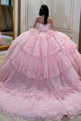 Strapless Ball Gown with Beaded Ruffles & Sequins Sparkly Tulle Quinceanera Dress for Sweet 16 Birthday & Formal Events
