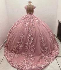 Exquisite Pink Tulle Princess Gown Sweetheart Neckline 3D Floral Appliques & Beaded Elegance for Quinceanera & Sweet 16