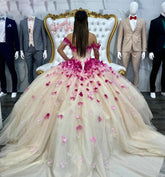 Exquisite Off-Shoulder Ball Gown with Floral Appliques & Beaded Tulle for Quinceanera or Sweet 16