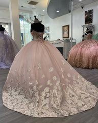 Pink Tulle Quinceanera Dress Sweetheart Off-Shoulder Ball Gown with Lace Appliques & Beaded Details for Prom Sweet 16 or Princess-Themed Parties