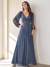 Elegant Floor-Length A-Line Princess V-Neck Mother of the Bride Dress Featuring Embroidery