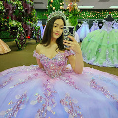 Off-Shoulder Sparkle Ball Gown Beaded Tulle Princess Dress for Prom Quinceanera & Sweet 16 Celebrations