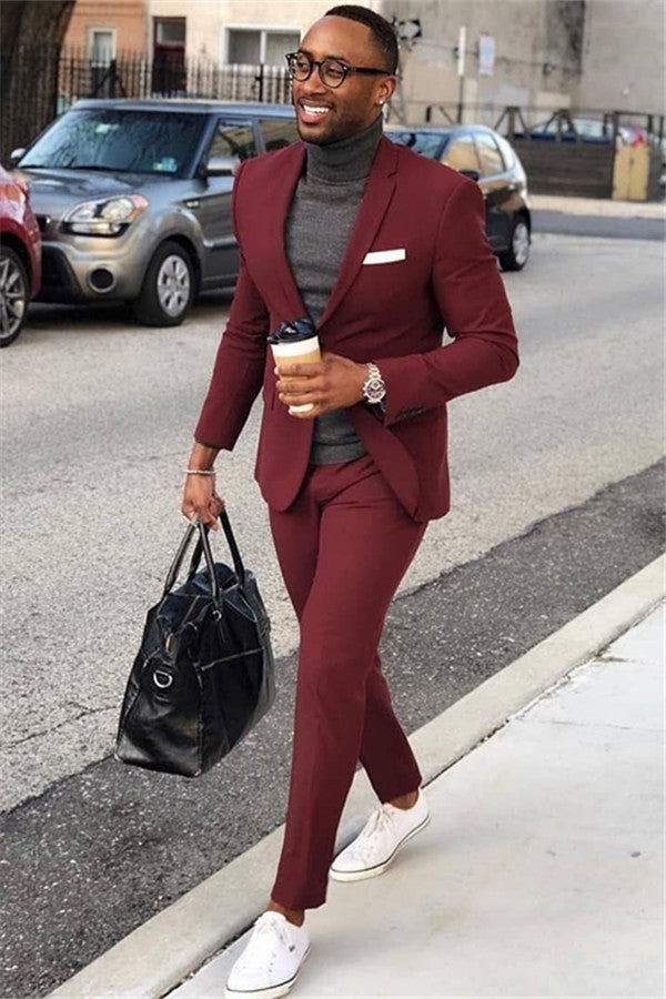 Newinlook Burgundy Party Prom Suit - Elegant Formal Online for Guys with One Button