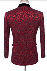 Newinlook Ruby Flower Jacquard Prom Business Suit - Slim Fit Pattern Formal Suits, Three Pieces