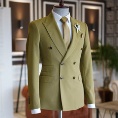 Newinlook Green Double-Breasted Suit with Peaked Lapel for Men 2024