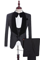 Newinlook Xander Black Jacquard Three-Piece Shawl Lapel Wedding Suit for Men’s Events