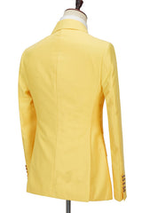Newinlook Fashionable Yellow Double-Breasted Casual Prom Suit with Peaked Lapel for Men