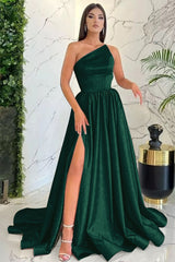 Newinlook Modest Light Pink One Shoulder Sleeveless Evening Dress With Split