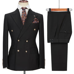 Newinlook Black Double-Breasted Wedding Blazer with Peak Lapel