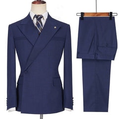 Newinlook Popular Dark Navy Homecoming Evening Suit with Peaked Lapel and Ruffles