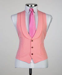 Newinlook Pink Three-Piece Peaked Lapel Wedding Suit for Groom
