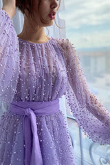 Newinlook Lilac Mermaid Beadings Jewel Evening Dress With Belt Pearls